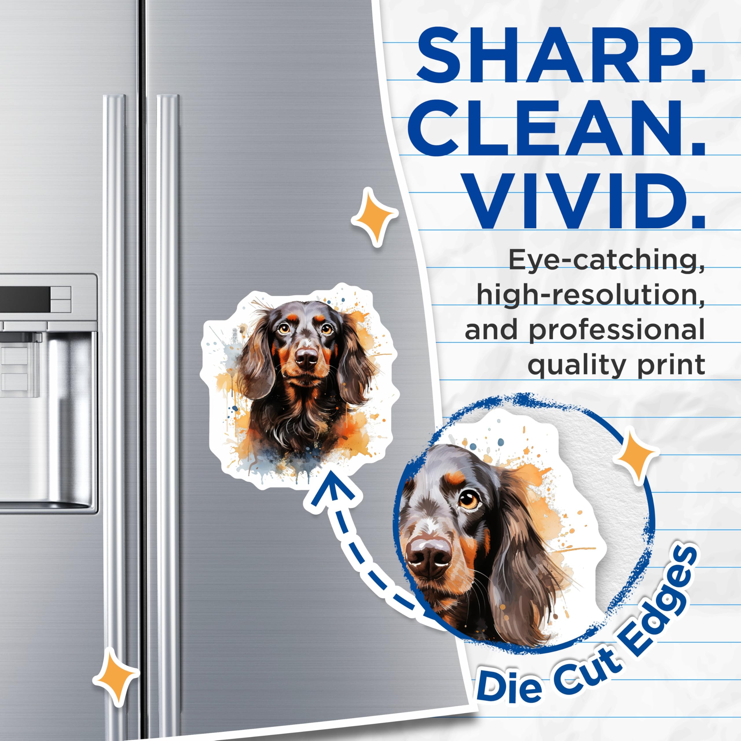 (2 Pack) Long Haired Dachshund Magnets - Watercolor Dog Art - Pet Owner Present Idea - 5 Inches On Longest Side - Thick Durable Magnet - Made in USA - MAG25661