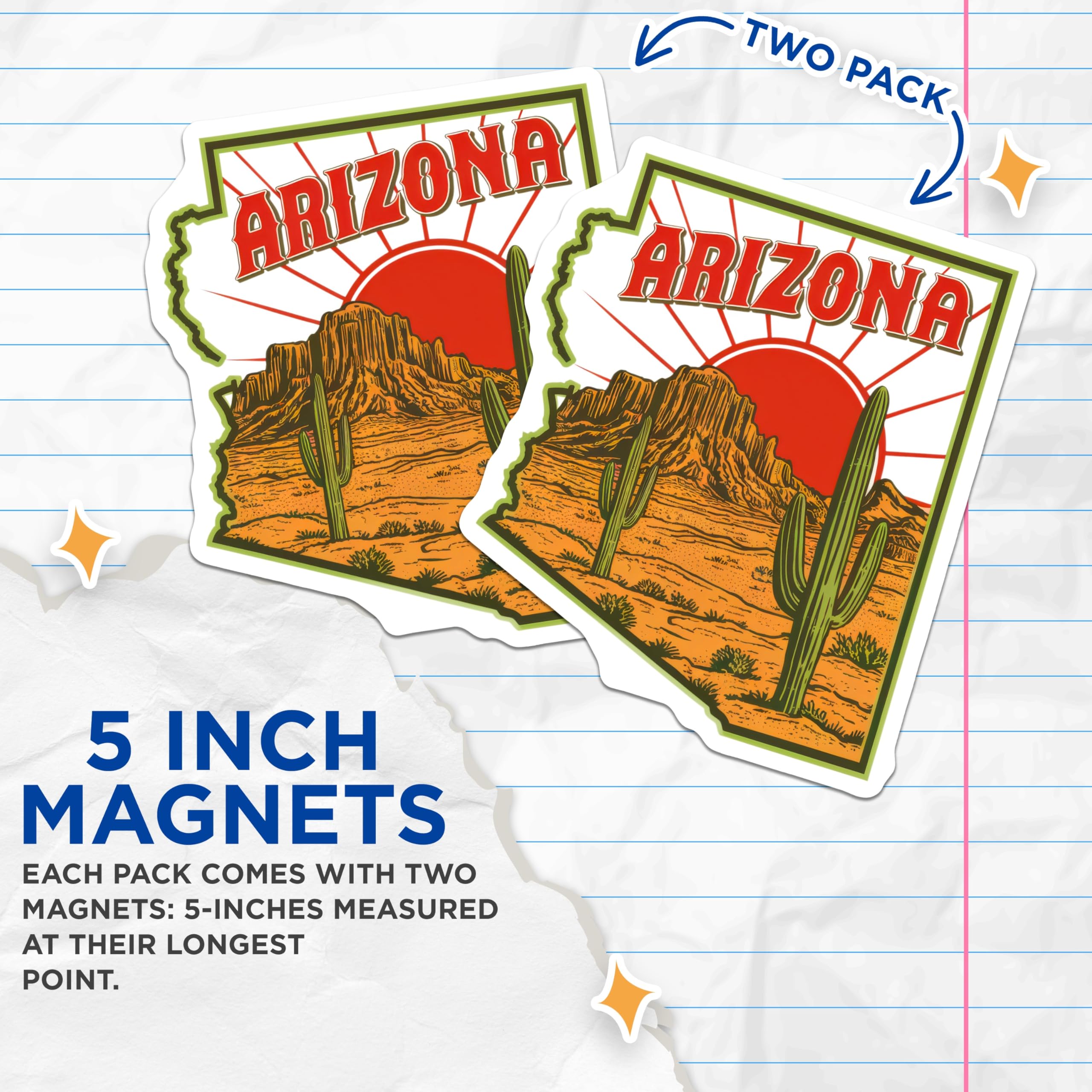 (2 Pack) Arizona Magnets - Desert Landscape - State Souvenir - 5" On Longest Side - Premium Magnet - for Cars, Refrigerators, Toolboxes, Lockers - Made in USA - MAG18053