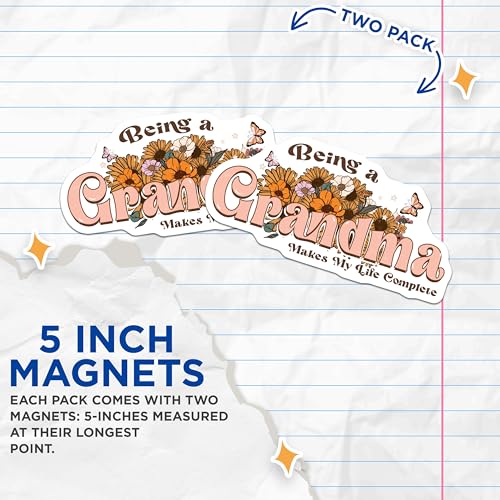 (2 Pack) Being a Grandma Magnets - Decorative Flower Magnets - Butterfly Design Magnets - 5" On Longest Side - for Cars, Fridges, Toolboxes - Made in USA - MAG6999