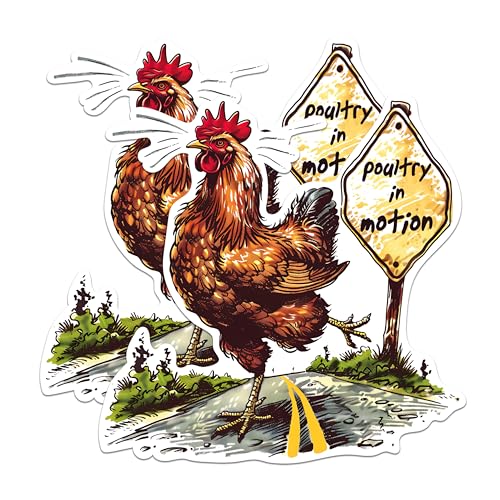 (2 Pack) Funny Animal Stickers - Poultry in Motion Stickers - Chicken Crossing Road Stickers - 5" On Longest Side - Sticks to Any Smooth Flat Surface - Made in USA - BMCS2605