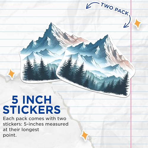 (2 Packs) Mountains Beautiful Scenery Stickers - Outdoorsman Hiking Hiker Scenery Decals - 5 Inches On Longest Side - Premium Vinyl Decal - Sticks to Any Smooth Flat Surface - Made in USA - BMCS2293