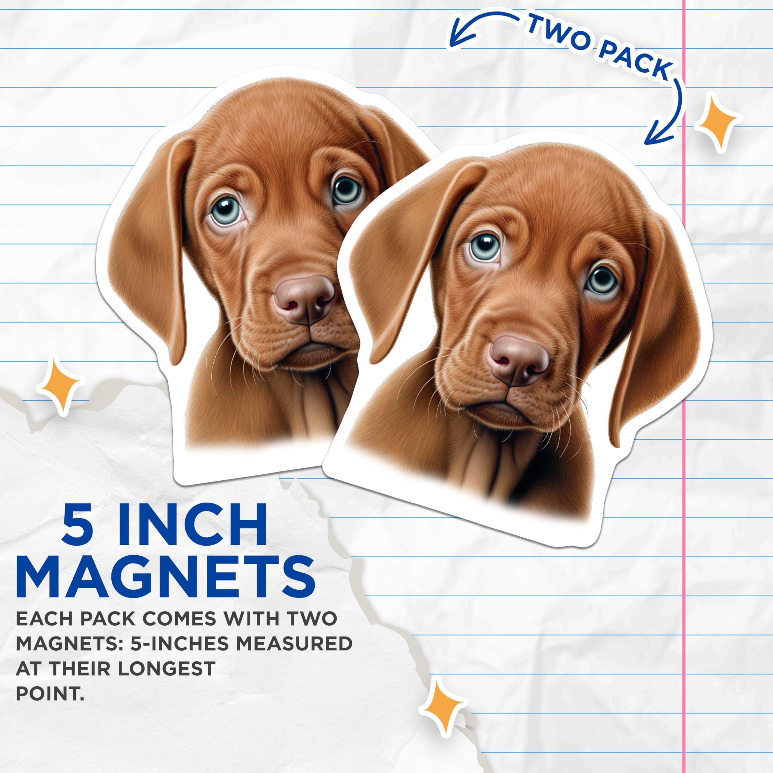 (2 Pack) Sad Puppy Eyes Magnets - Vizsla Dog Lover Accessory - Refrigerator Decor for Pet Parents - 5 Inches On Longest Side - Thick Durable Magnet - Made in USA - MAG26588