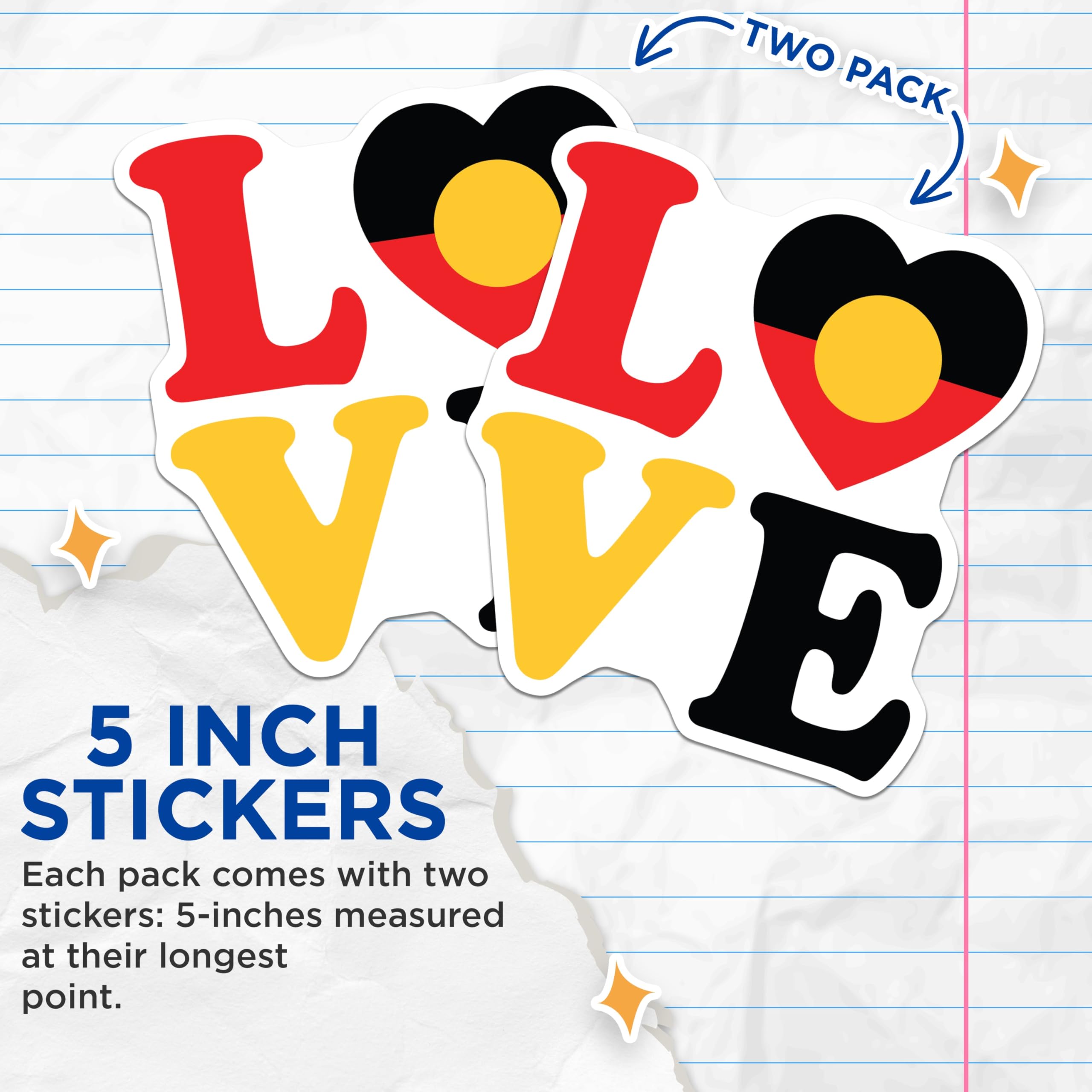 (2 Pack) Aboriginal Flag Stickers - Love Australia Stickers - Indigenous Stickers - 5" On Longest Side - Sticks to Smooth Flat Surfaces - Made in USA - BMCS18764
