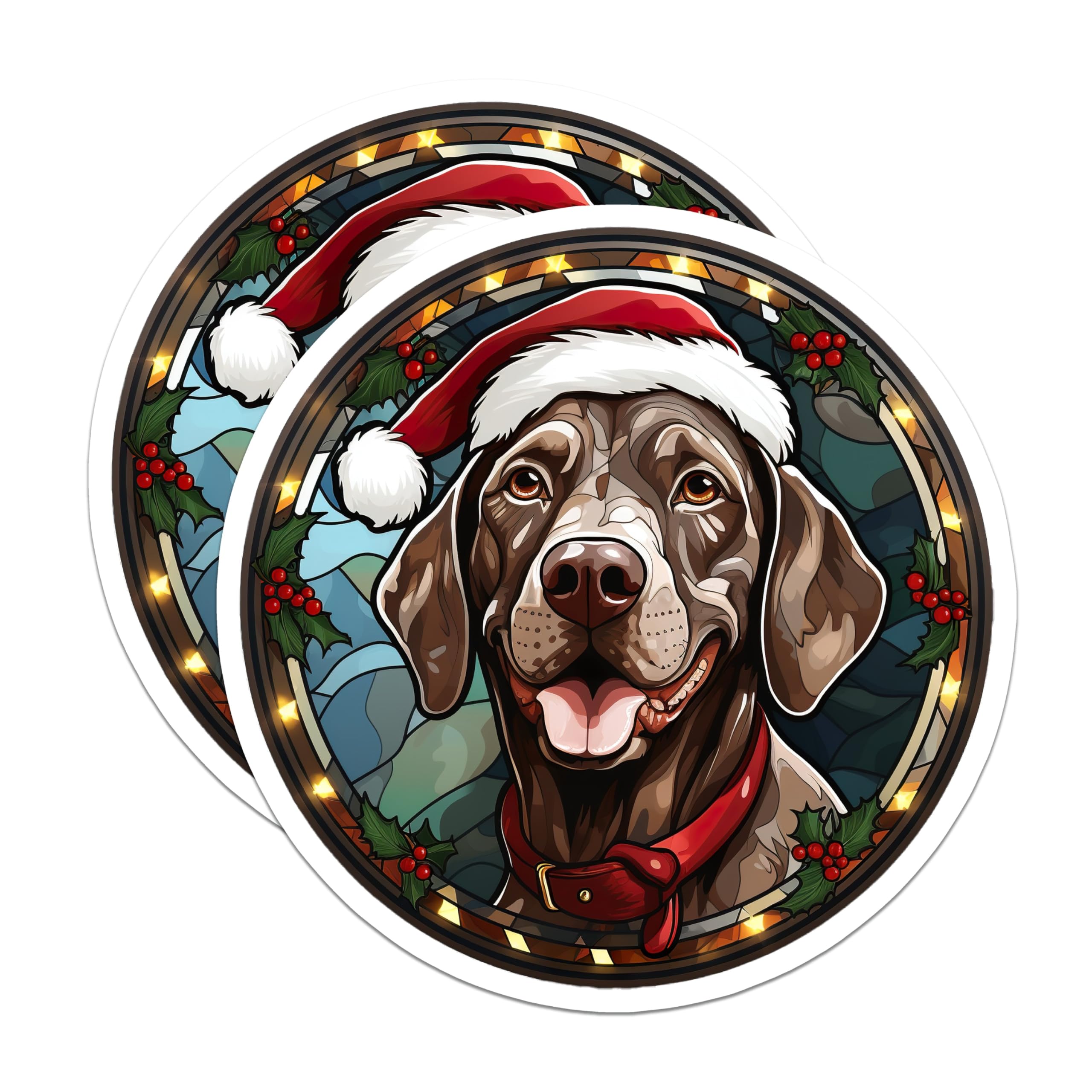 (2 Pack) Christmas Dog Magnets - Chocolate Lab Santa Hat - Stained Glass Pet Lover Refrigerator Decor - 5 Inches On Longest Side - Thick Durable Magnet - Made in USA - MAG28225