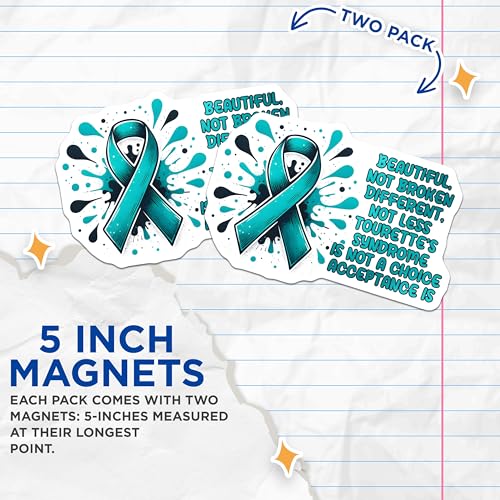 (2 Pack) Awareness Ribbon Magnets - Tourette Syndrome Awareness - 5" On Longest Side - for Cars, Fridges, Toolboxes - Made in USA - MAG8212