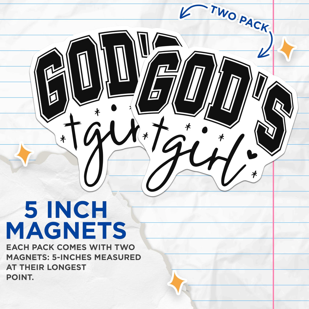 (2 Pack) God's Girl Magnets - Christian Faith Decor - Inspirational Religious Magnets - 5 Inches On Longest Side - Thick Durable Magnet - Made in USA - MAG28838