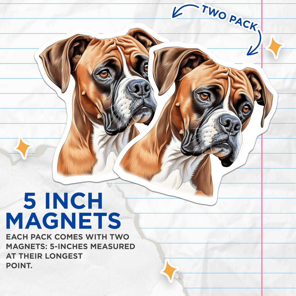 (2 Pack) Boxer Dog Magnets - Dog Mom Decor - Pet Parent Refrigerator - Animal Lover Present - 5 Inches On Longest Side - Thick Durable Magnet - Made in USA - MAG27875