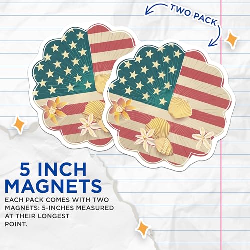 (2 Pack) American Flag Shell Magnets Magnets - Beach Theme - Seaside Decor - 5" On Longest Side - Made in USA - Sticks to Refrigerators & Metal Surfaces - MAG8968