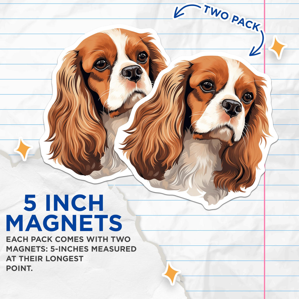 (2 Pack) Cavalier King Charles Spaniel Magnets - Blenheim Dog Breed Art Decor - Pet Lover Refrigerator Adornments - 5 Inches On Longest Side - Thick Durable Magnet - Made in USA - MAG23812