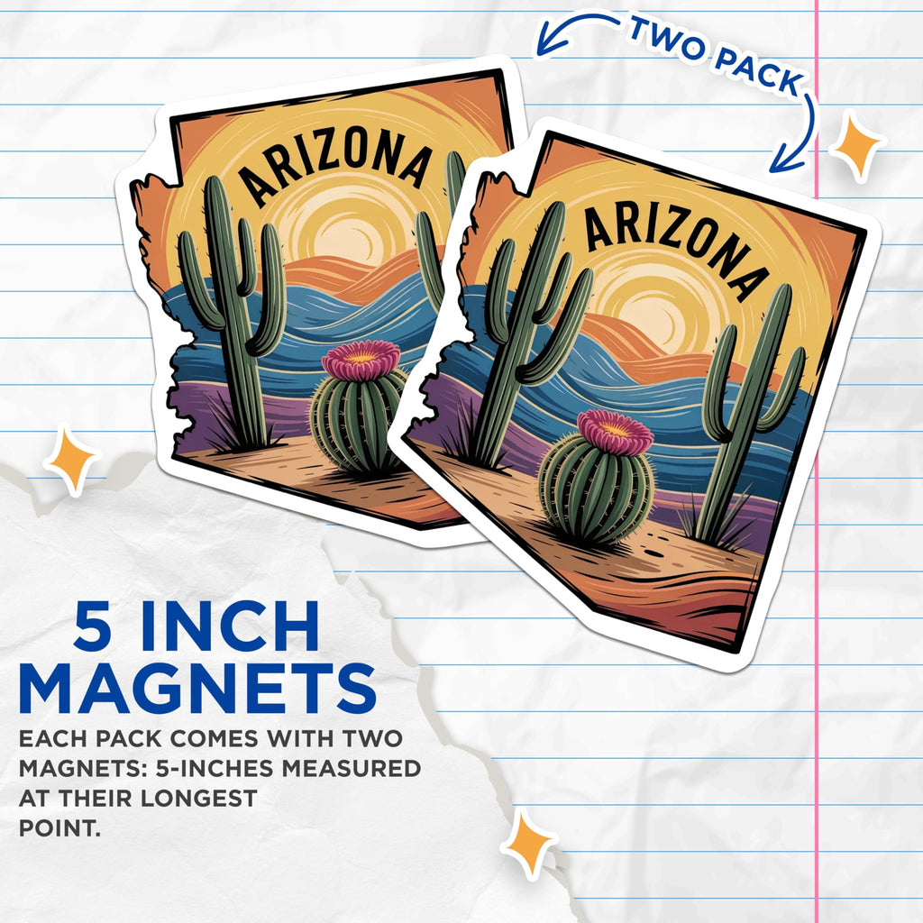 (2 Pack) Arizona Magnets - Desert Cactus Decor - State Souvenir Gift - 5" On Longest Side - Premium Magnet - for Cars, Refrigerators, Toolboxes, Lockers - Made in USA - MAG17994