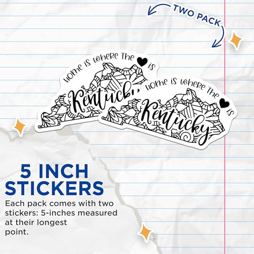 (2 Pack) Kentucky State Stickers - Home is Where The Heart is - Vinyl Decal - 5" On Longest Side - Sticks to Smooth Flat Surfaces - Made in USA - BMCS9063 - Black and White Art - Zentangle Design