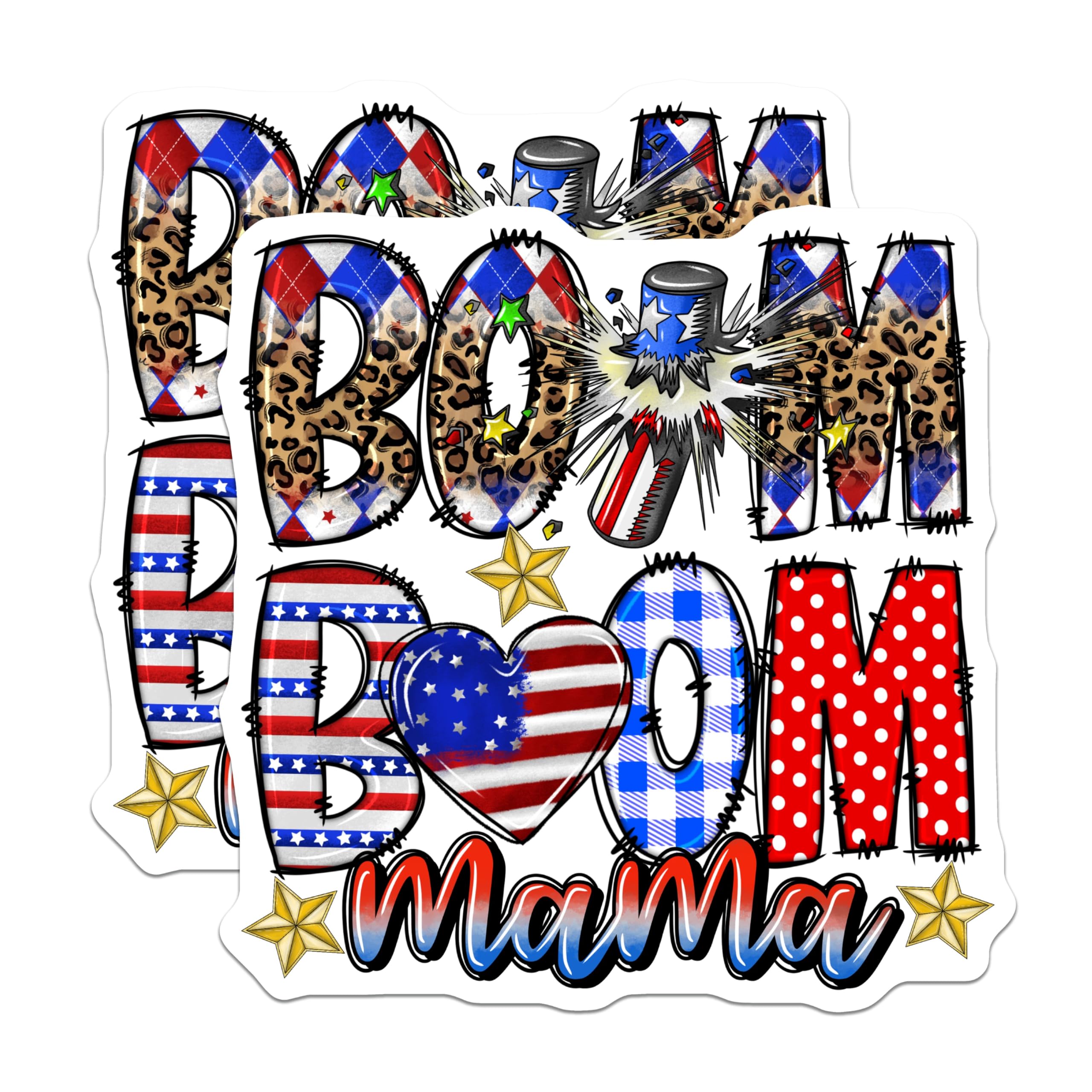 (2 Pack) Boom Boom Mama Magnets - 4th of July Mom Life - Patriotic Leopard Print Decor - 5 Inches On Longest Side - Thick Durable Magnet - Made in USA - MAG26237