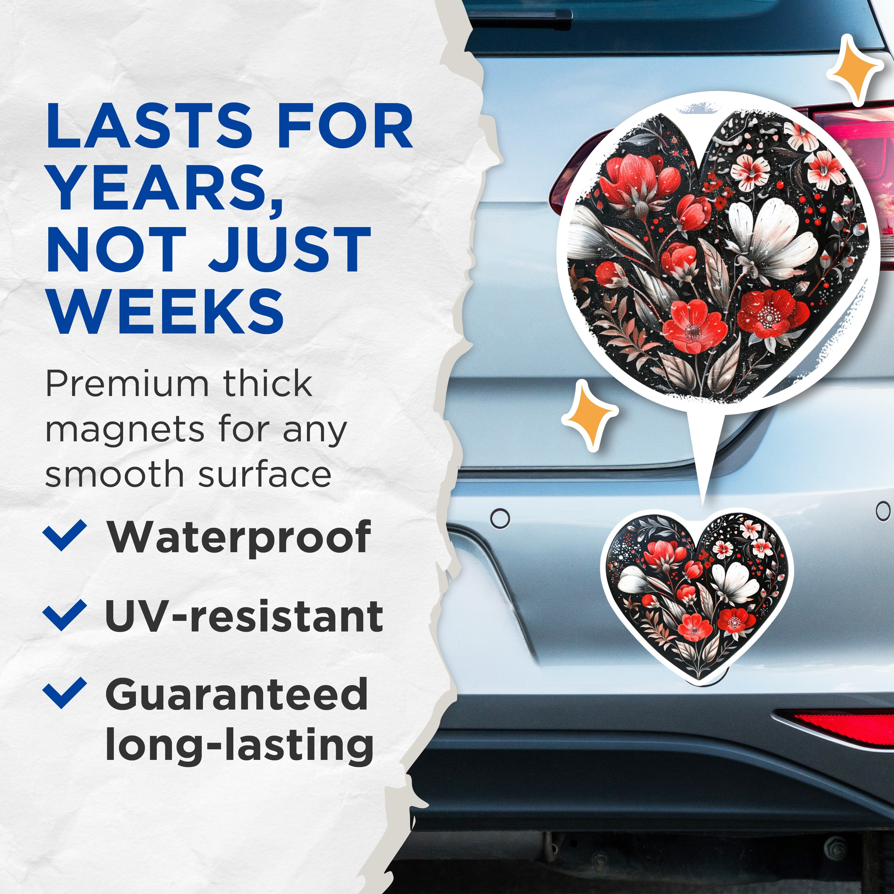 (2 Pack) Dark Botanical Heart Magnets - Whimsical Flower Art - Romantic Home Accents - Aesthetic Love Symbols - 5 Inches On Longest Side - Thick Durable Magnet - Made in USA - MAG38568
