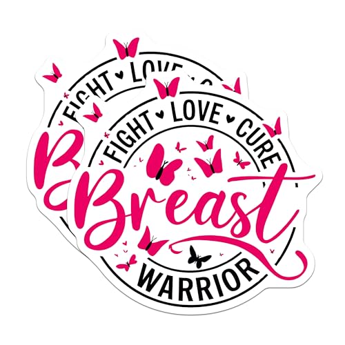 (2 Pack) Breast Cancer Awareness Stickers - Fight Love Cure Warrior - Breast Cancer Support - 5" On Longest Side - Sticks to Smooth Flat Surfaces - Made in USA - BMCS3688
