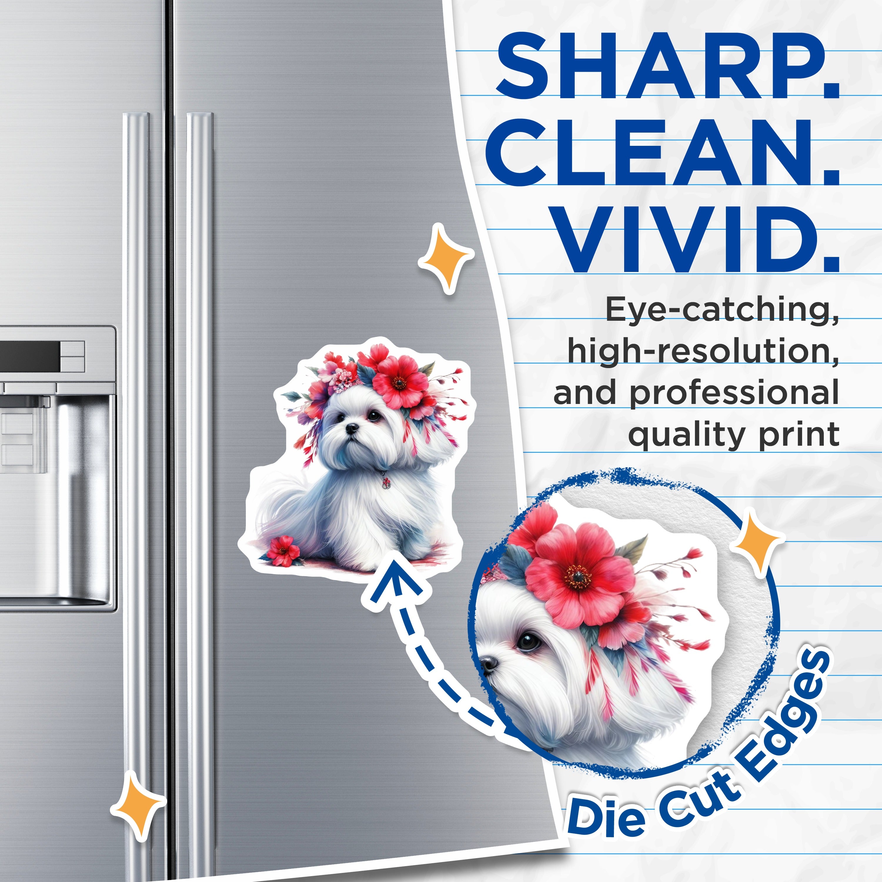 (2 Pack) Maltese Dog Magnets - Floral Crown Puppy Fridge Decor - Cute Pet Lover Art Kitchen Accessory - 5 Inches On Longest Side - Thick Durable Magnet - Made in USA - MAG36492