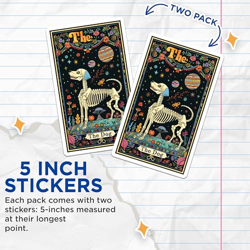 (2 Pack) The Dog Skeleton Stickers - Colorful Dog Skeleton Art Sticker - Whimsical Dog Skeleton Illustration - 5" On Longest Side - Sticks to Smooth Flat Surfaces - Made in USA - BMCS3666