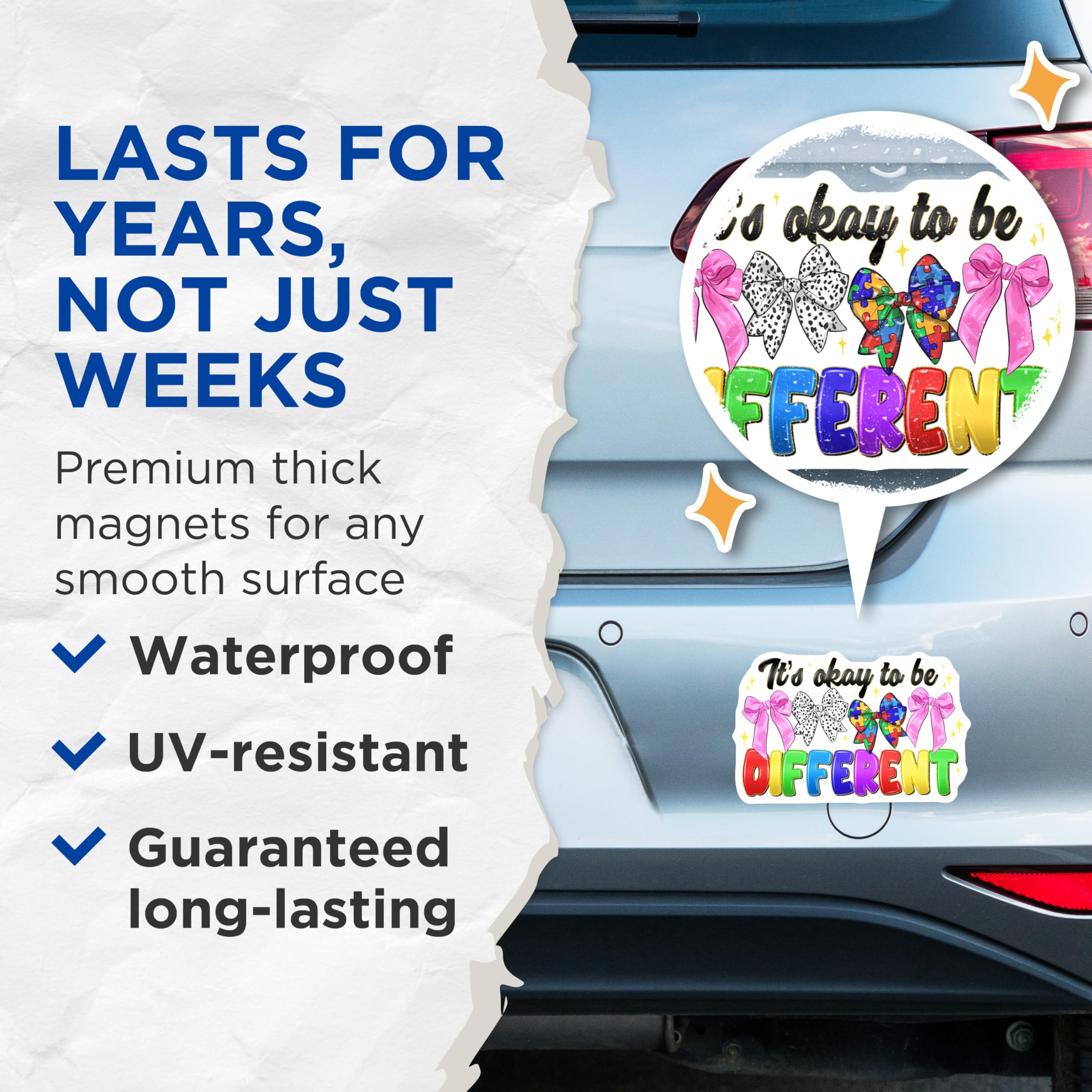 (2 Pack) It's Okay to be Different Magnets - Autism Acceptance Decor - Neurodiversity Support for Classroom Fridge Locker - 5 Inches On Longest Side - Thick Durable Magnet - Made in USA - MAG27684