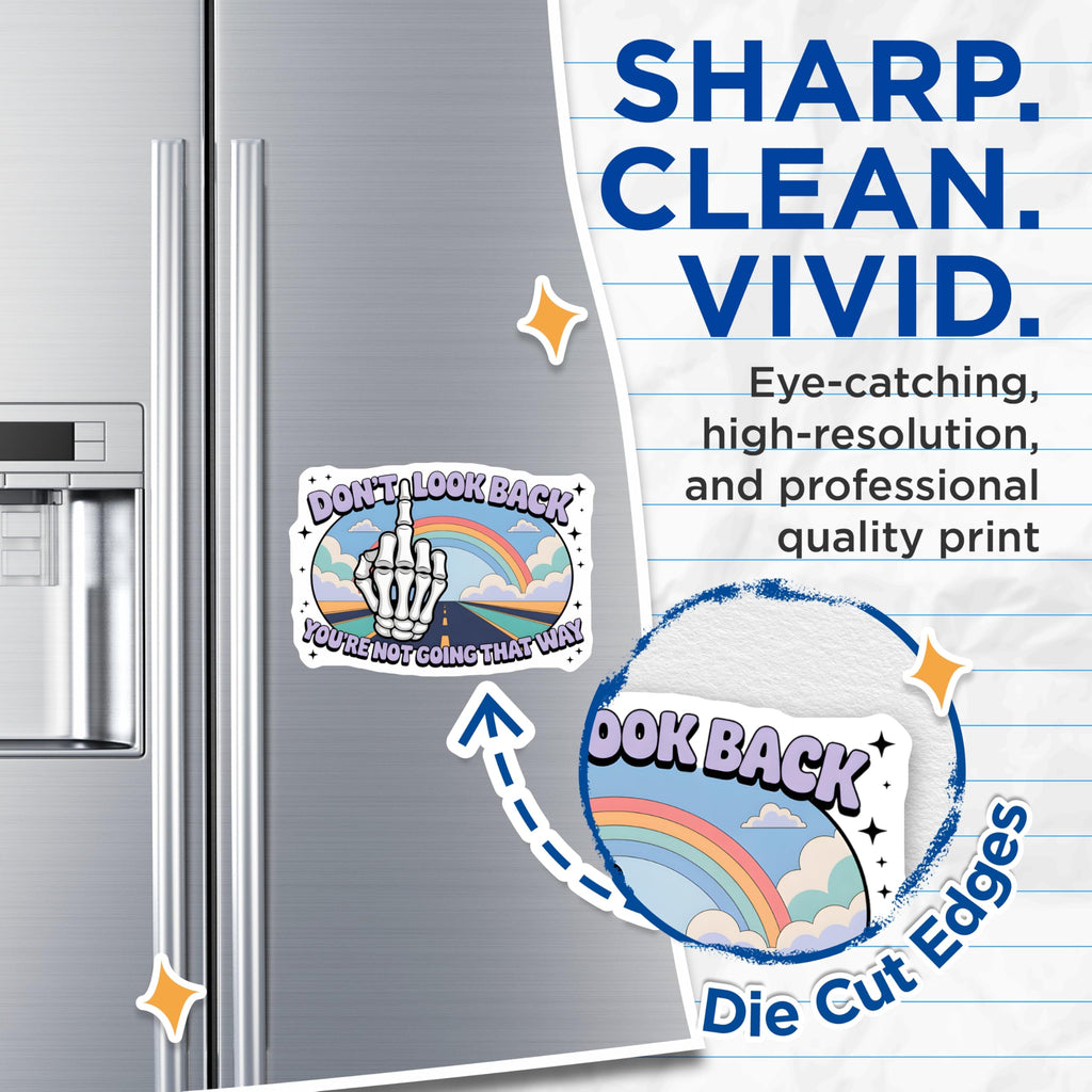(2 Pack) Skeleton Middle Finger Magnets - Don't Look Back Quote - Sarcastic Refrigerator Decor - 5 Inches On Longest Side - Thick Durable Magnet - Made in USA - MAG20681