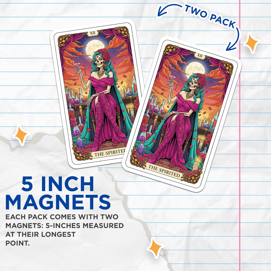 (2 Pack) Spirited Tarot Card Magnets - Skeleton Lady - Witchy Home Decor - 5" On Longest Side - Premium Magnet - for Cars, Refrigerators, Toolboxes, Lockers - Made in USA - MAG16357