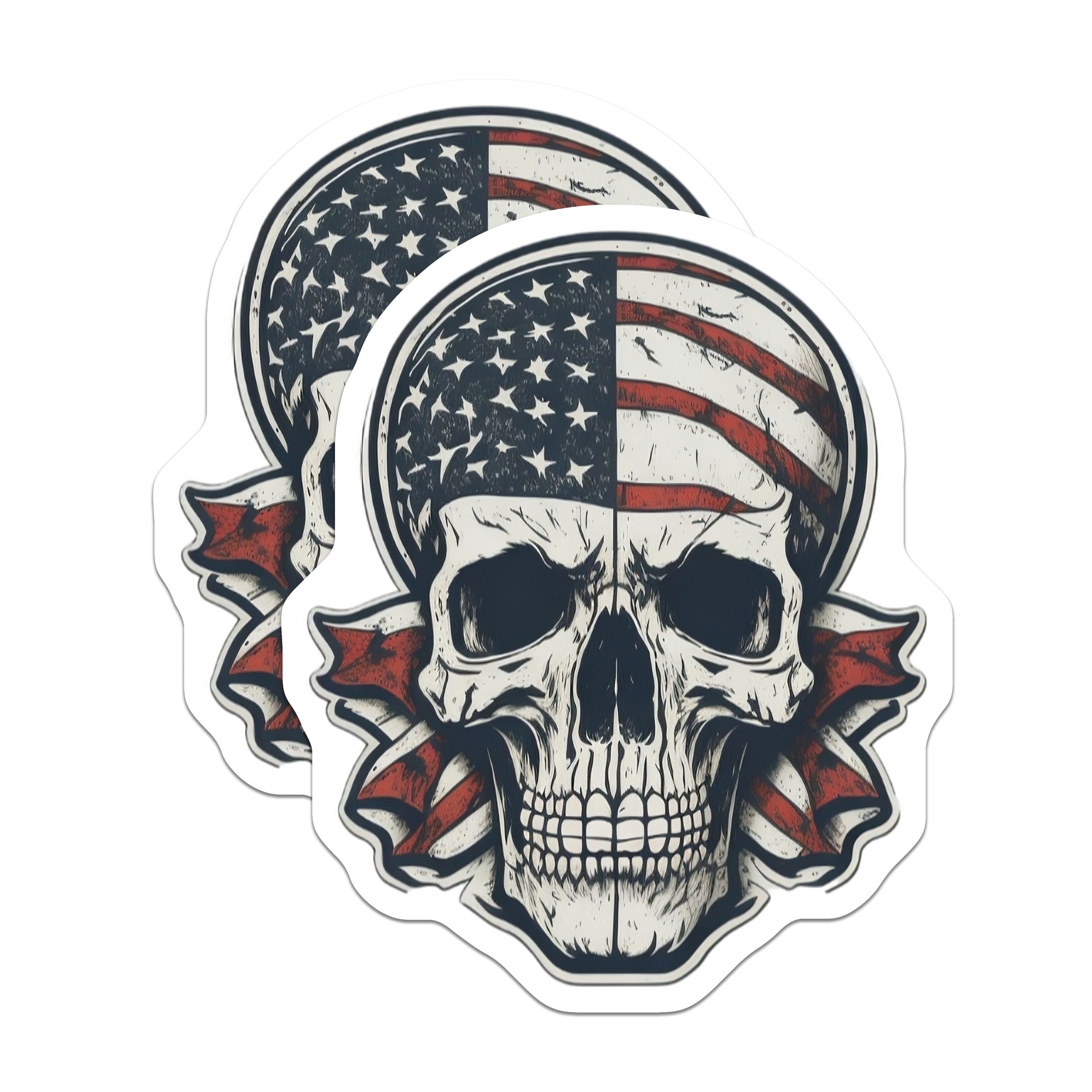 (2 Pack) American Flag Skull Magnets - Patriotic Skull Art - Military Veteran Decor - 5 Inches On Longest Side - Thick Durable Magnet - Made in USA - MAG37108