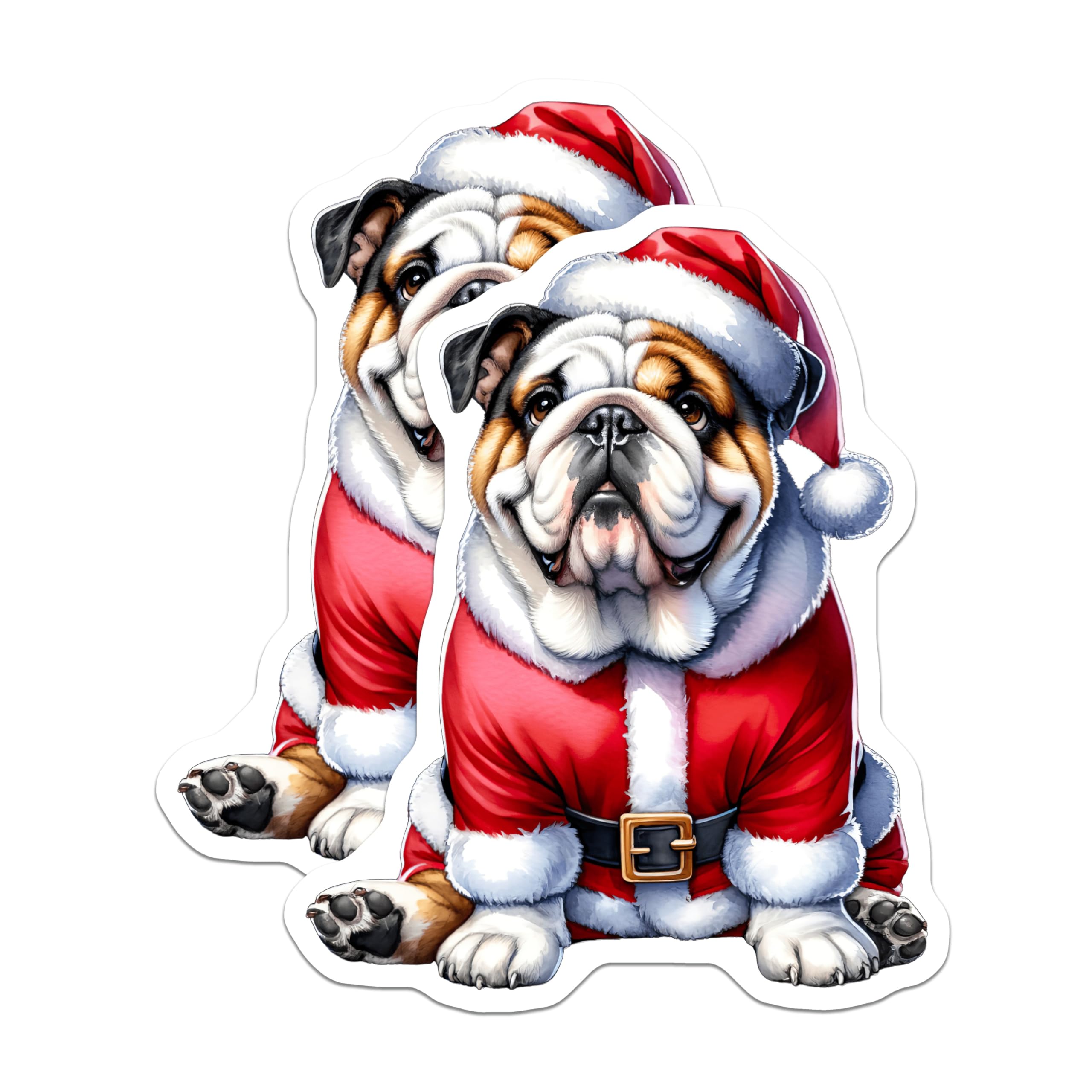 (2 Pack) Bulldog Christmas Magnets - Santa Dog Holiday - Cute Pet Lover Fridge Art - 5 Inches On Longest Side - Thick Durable Magnet - Made in USA - MAG26153