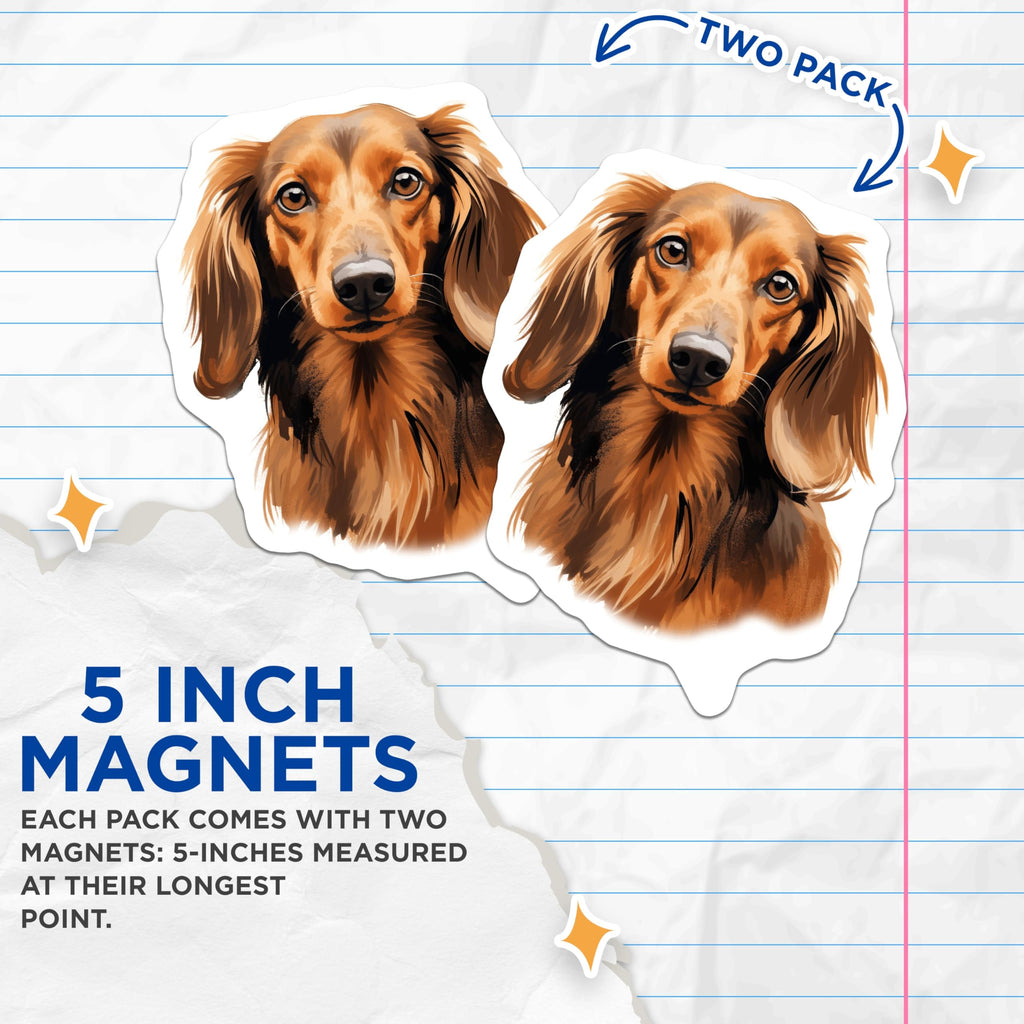 (2 Pack) Long-haired Dachshund Magnets - Wiener Dog Art - Pet Lover Decor - 5 Inches On Longest Side - Thick Durable Magnet - Made in USA - MAG23713