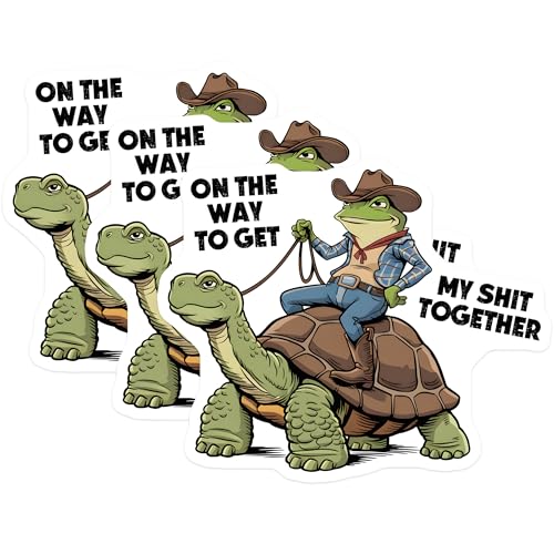 (3 Pack) Funny Frog Decals - Cowboy Turtle Decal - Sarcastic Quote Stickers - 3 Inches On Longest Side - Easy Peel & Apply - Made in USA - 3MCS8487