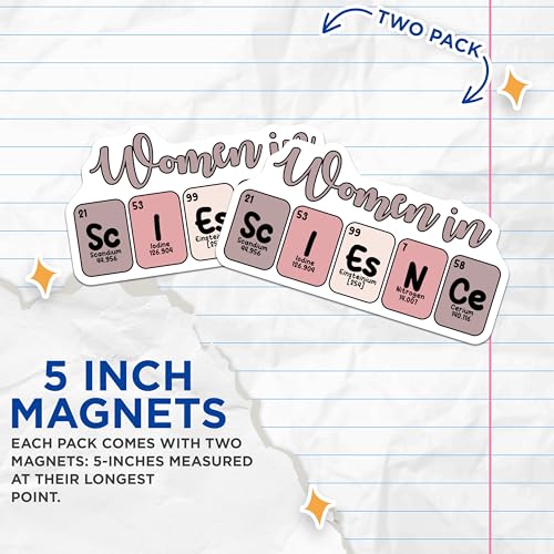 (2 Pack) Women in Science Magnets - 5" On Longest Side - for Cars, Fridges, Toolboxes - Made in USA - MAG8027
