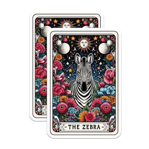 (2 Pack) The Zebra Stickers - Colorful Animal Art - Celestial Floral Design - 5" On Longest Side - Sticks to Smooth Flat Surfaces - Made in USA - BMCS4493