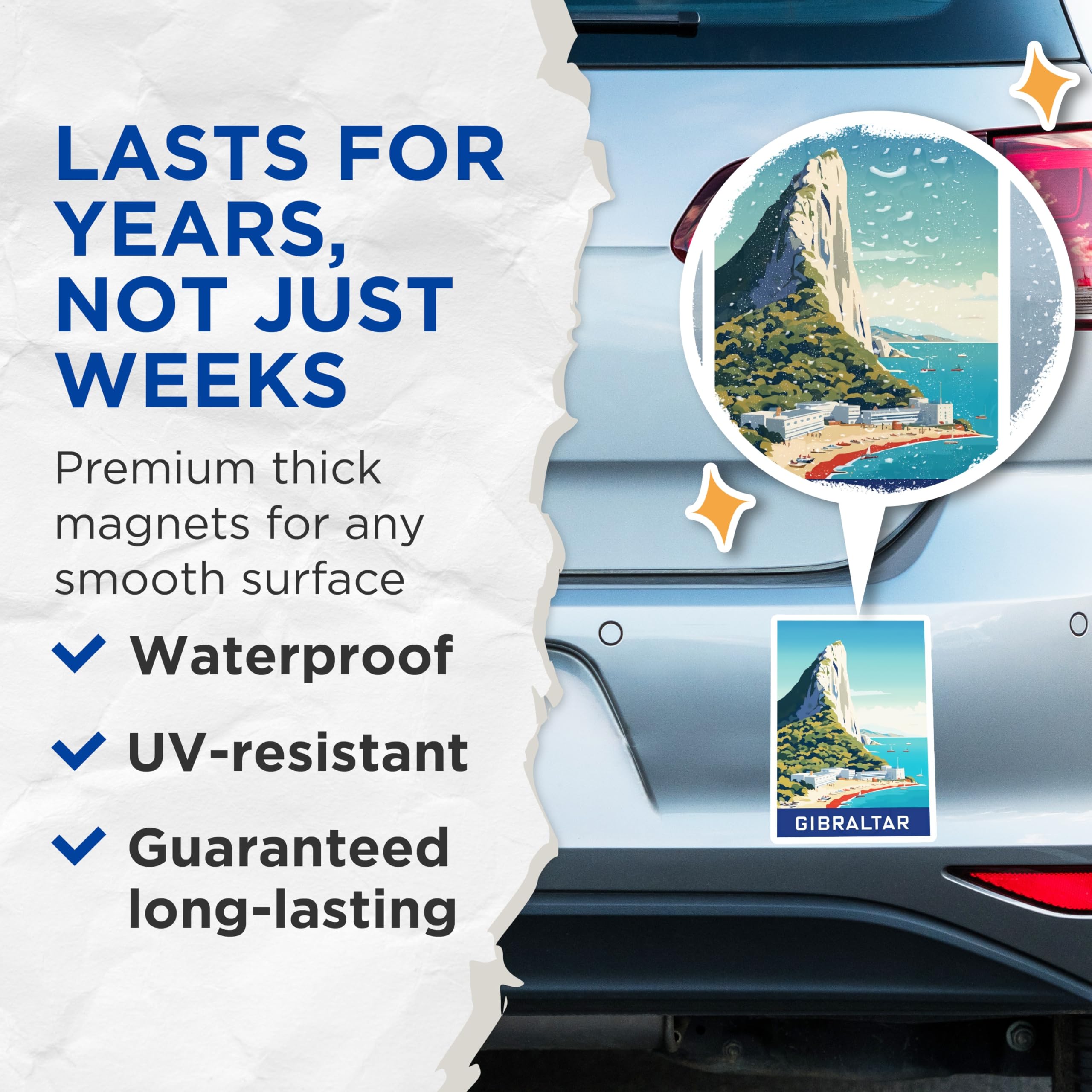 (2 Pack) Gibraltar Magnets - Vintage Travel Poster - Europe Landmark Souvenir - 5" On Longest Side - Premium Magnet - for Cars, Refrigerators, Toolboxes, Lockers - Made in USA - MAG17416