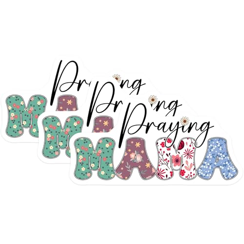 (3 Pack) Praying Mama Decals - Floral Mama Saying - Motherhood Decal - 3 Inches On Longest Side - Easy Peel & Apply - Made in USA - 3MCS6475
