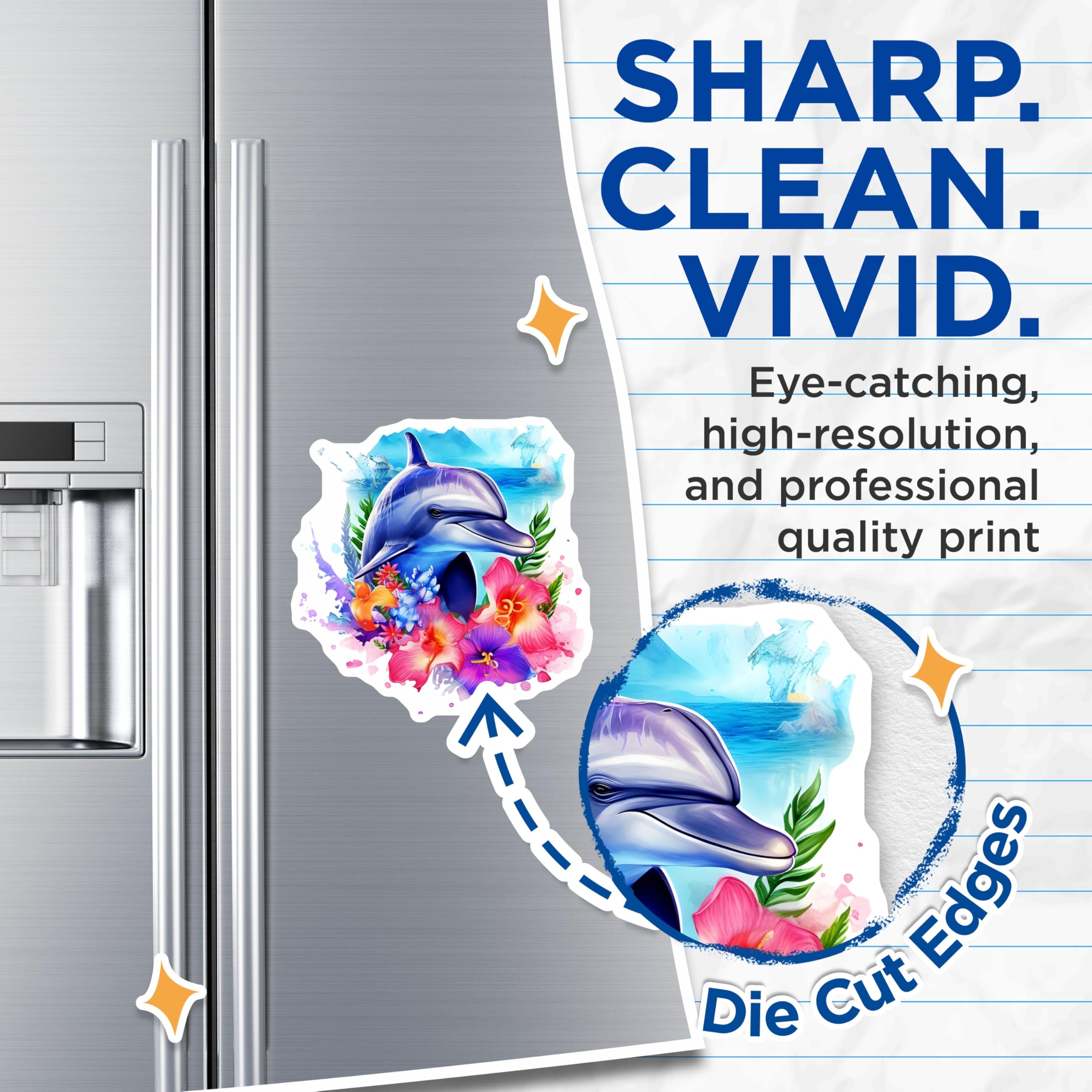 (2 Pack) Ocean Dolphin Magnets - Tropical Flowers Decor - Marine Life Art Refrigerator Magnets - 5 Inches On Longest Side - Thick Durable Magnet - Made in USA - MAG21374