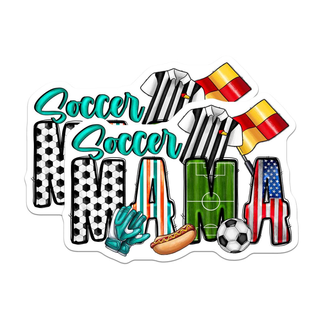 (2 Pack) Soccer Mama Magnets - Game Day Car Decor - US Flag Sports Fan - Hot Dog Referee Soccer Ball - 5 Inches On Longest Side - Thick Durable Magnet - Made in USA - MAG29665