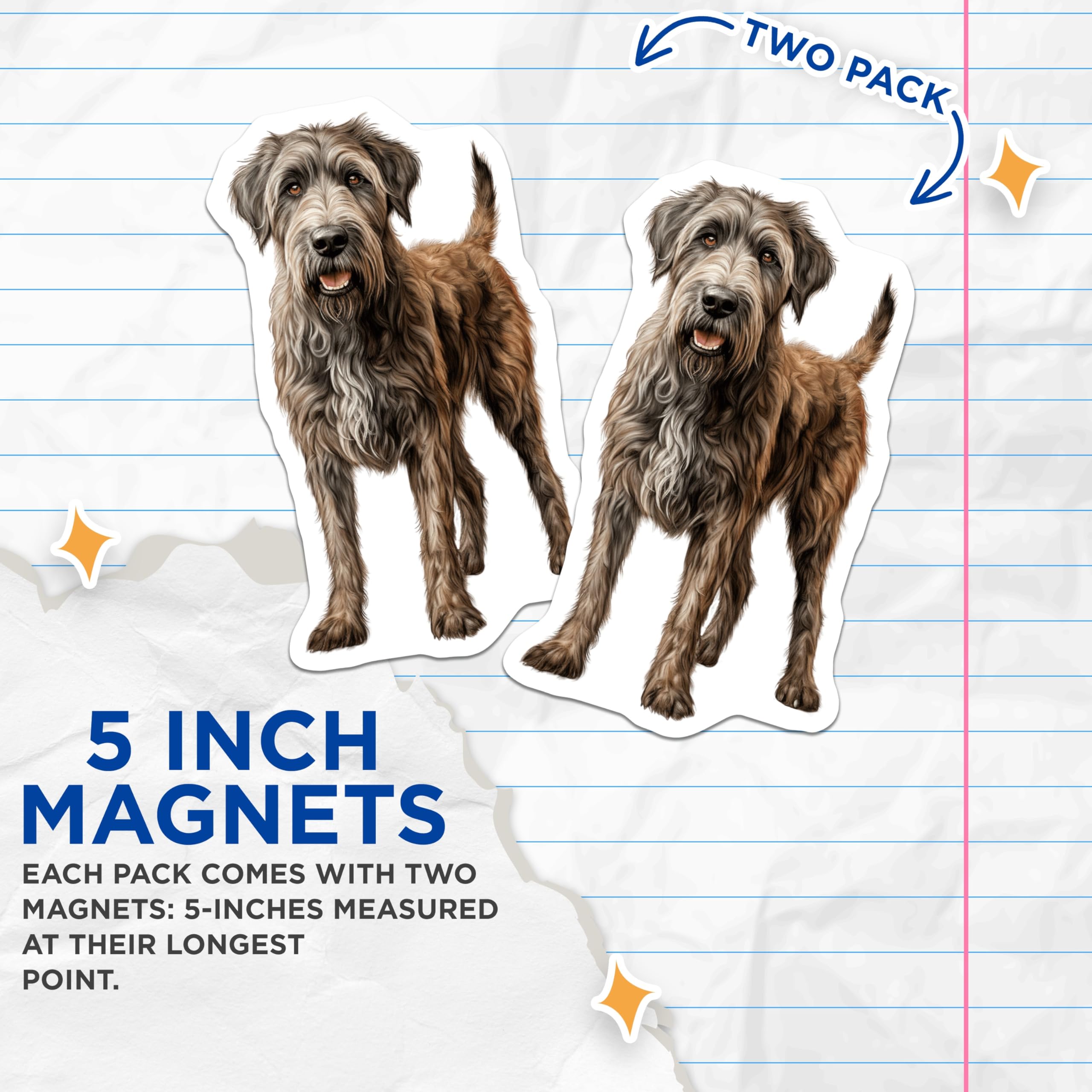 (2 Pack) Irish Wolfhound Dog Magnets - Pet Lover Home Decor - Dog Mom Fridge Accent - 5 Inches On Longest Side - Thick Durable Magnet - Made in USA - MAG25559