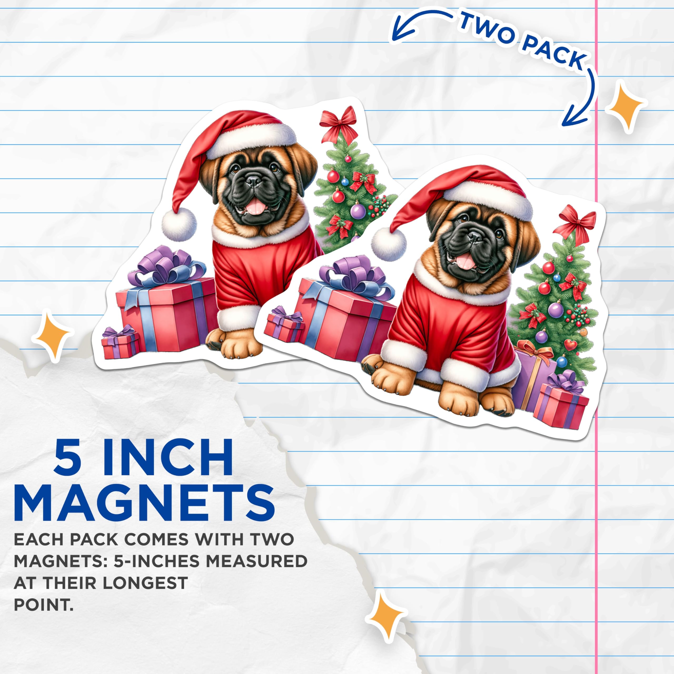 (2 Pack) Christmas Puppy Magnets - Santa Dog Holiday Decor - Pet Lover Refrigerator Fun - Festive Kennel Accessory - 5 Inches On Longest Side - Thick Durable Magnet - Made in USA - MAG30909