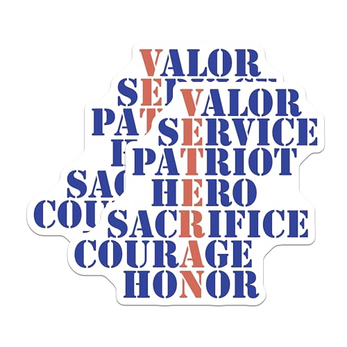 (2 Pack) Veteran Valor Service Stickers - Patriot Hero Sacrifice Stickers - Courage Honor Stickers - 5" On Longest Side - Sticks to Smooth Flat Surfaces - Made in USA - BMCS5538
