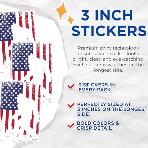 (3 Pack) American Flag Bigfoot Decals - Patriotic Sasquatch - USA Pride Stickers - 3 Inches On Longest Side - Easy Peel & Apply - Made in USA - 3MCS1230