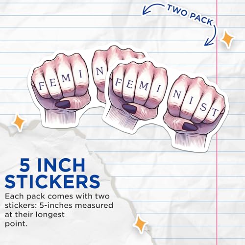 (2 Pack) Feminist Fist Stickers - Empowerment Art - Women Rights - 5" On Longest Side - Sticks to Smooth Flat Surfaces - Made in USA - BMCS8346
