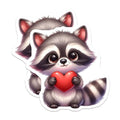(2 Pack) Cute Raccoon Holding Heart Stickers - Animal Lover Sticker - Cute Animal Decal - Adorable Raccoon Art Stickers - 5" On Longest Side - Sticks to Smooth Flat Surfaces - Made in USA - BMCS3669