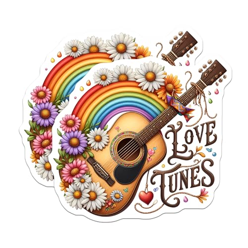 (2 Pack) Love Tunes Magnets Magnets - Rainbow Guitar and Flowers - Home Decor - 5" On Longest Side - Made in USA - Sticks to Refrigerators & Metal Surfaces - MAG8840