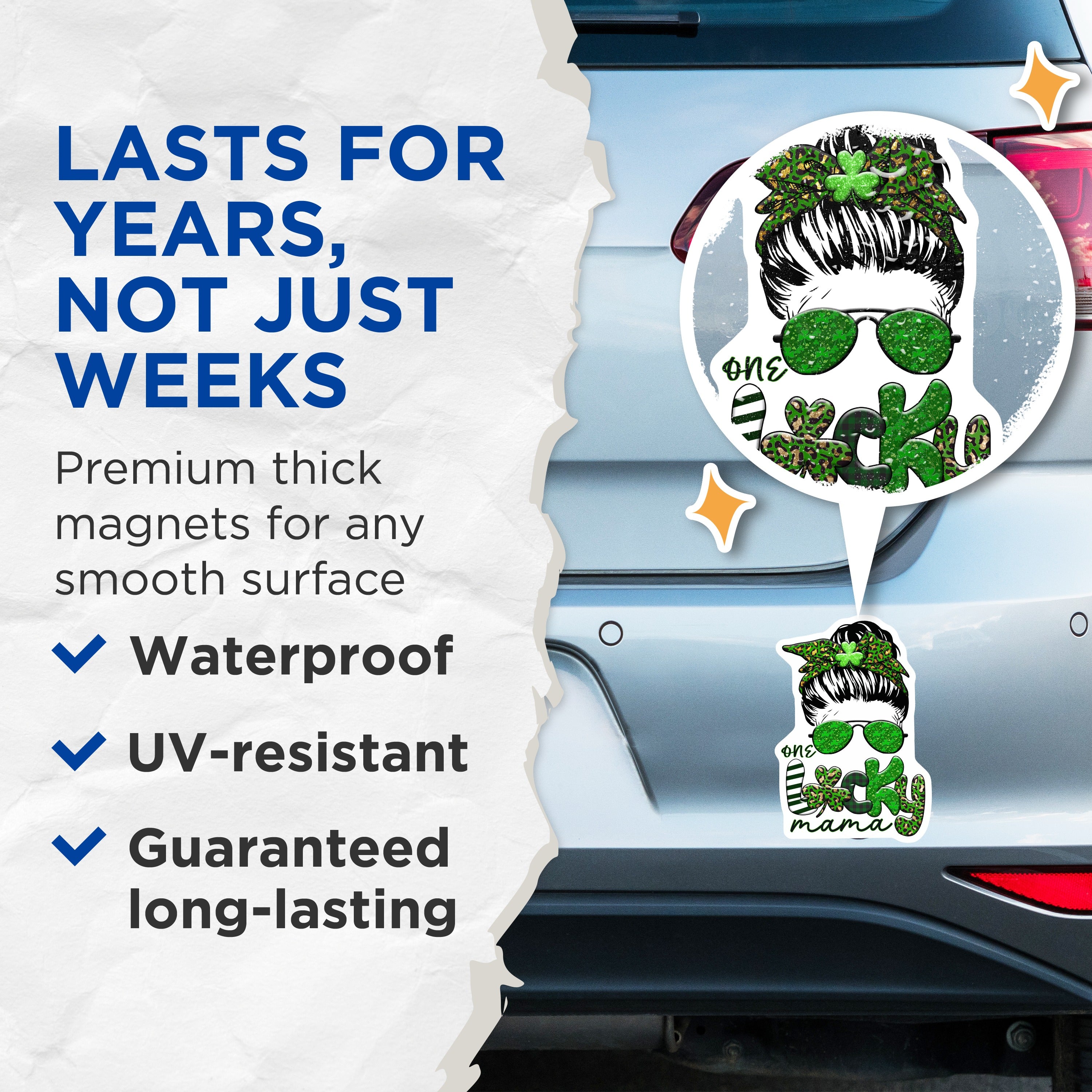 (2 Pack) Lucky Mama Magnets - St Patricks Day Messy Bun - Shamrock Leopard Print Decor Refrigerator - 5 Inches On Longest Side - Thick Durable Magnet - Made in USA - MAG38033