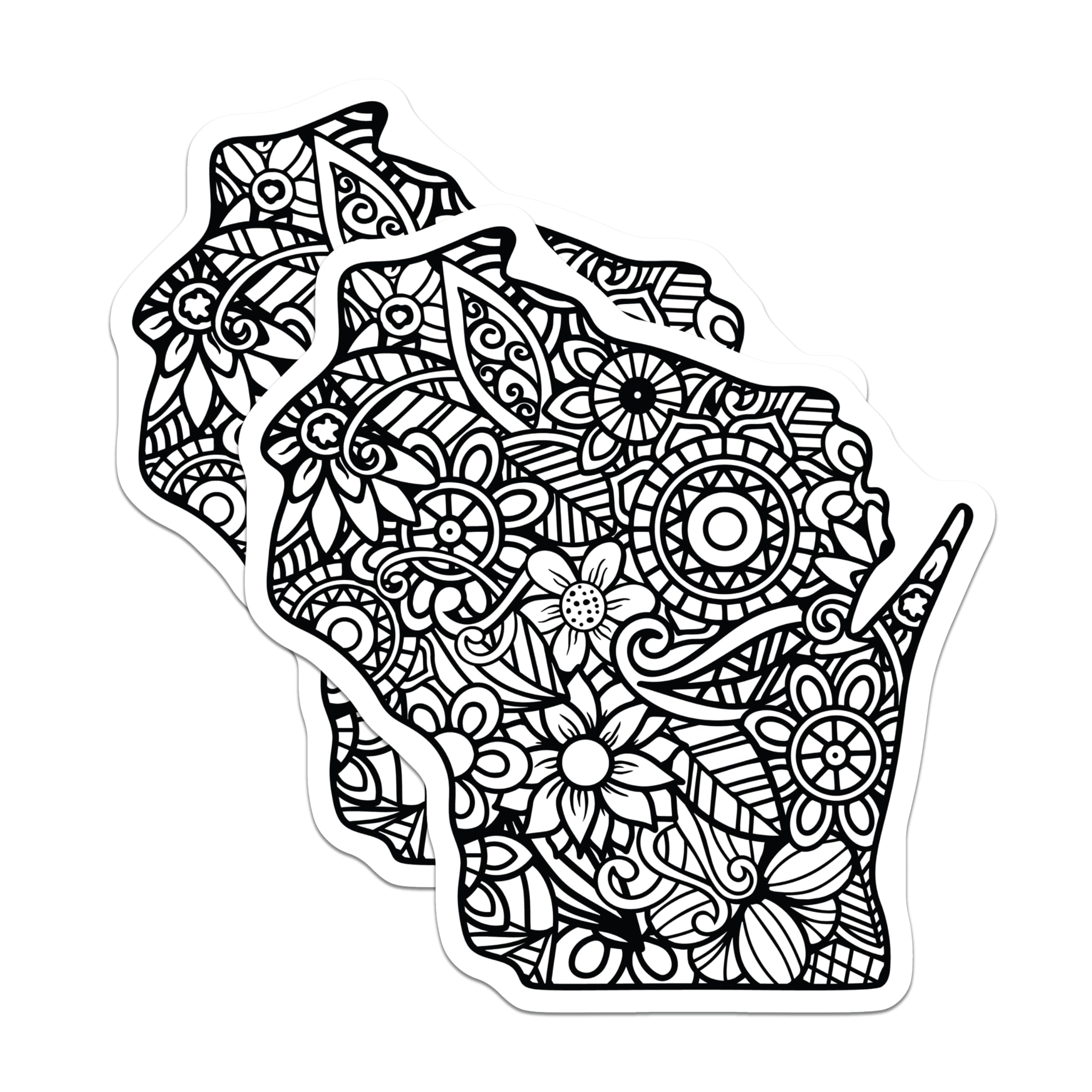 (2 Pack) Wisconsin Mandala Magnets - State Outline Decor - Floral Line Art Magnets - 5 Inches On Longest Side - Thick Durable Magnet - Made in USA - MAG19115
