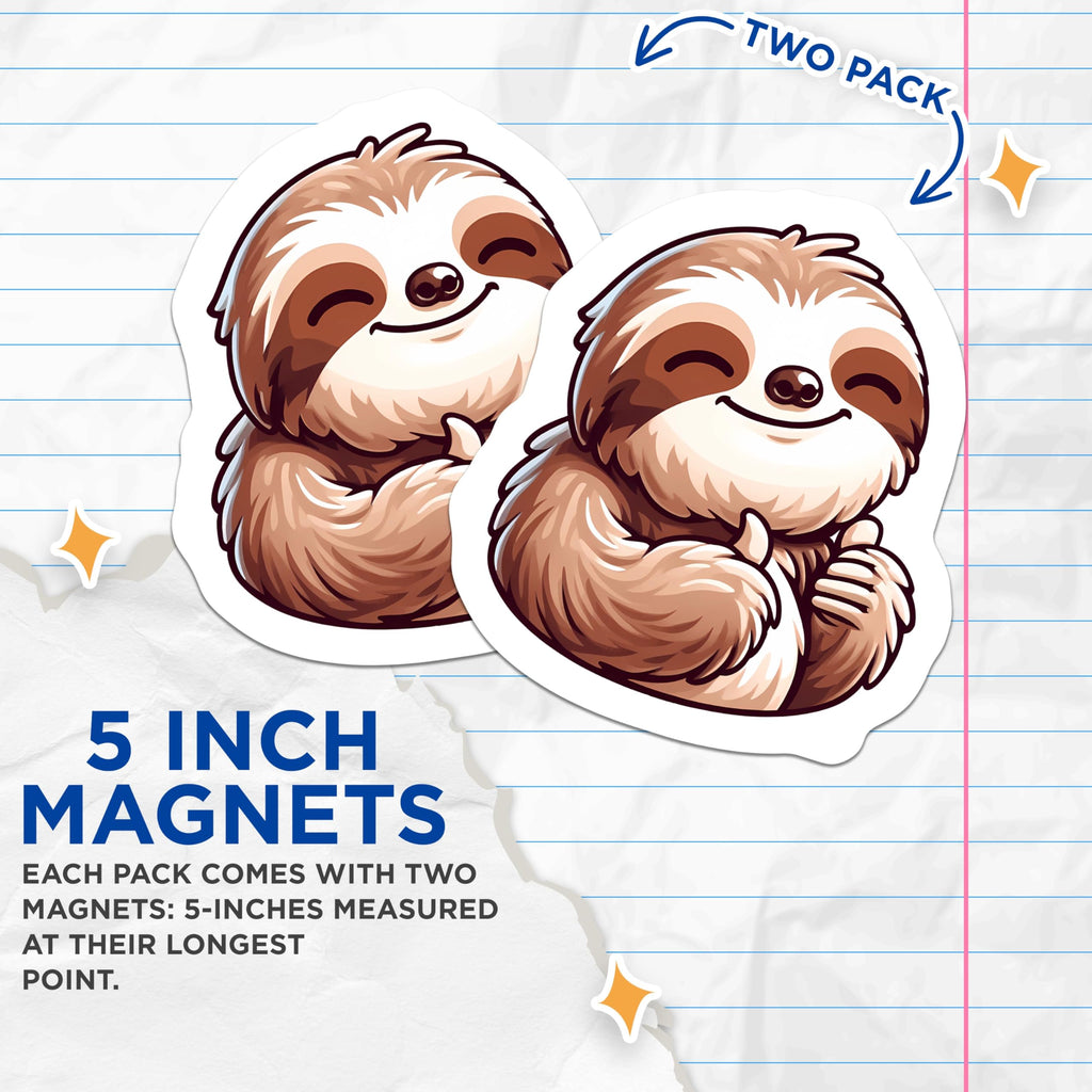 (2 Pack) Smiling Sloth Magnets - Positive Vibe Animal Refrigerator Decor - Cute Kawaii Thumbs Up Sloth Lover Collectible - 5 Inches On Longest Side - Thick Durable Magnet - Made in USA - MAG22817
