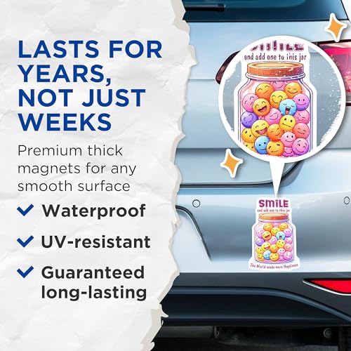 (2 Pack) Smile and Add One to This Jar Magnets - 5" On Longest Side - for Cars, Fridges, Toolboxes - Made in USA - MAG7517