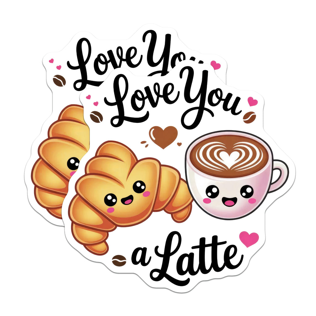 (2 Pack) Love You a Latte Magnets - Cute Kawaii Coffee Croissant Design - Foodie Appliance Locker Decor - 5 Inches On Longest Side - Thick Durable Magnet - Made in USA - MAG38557