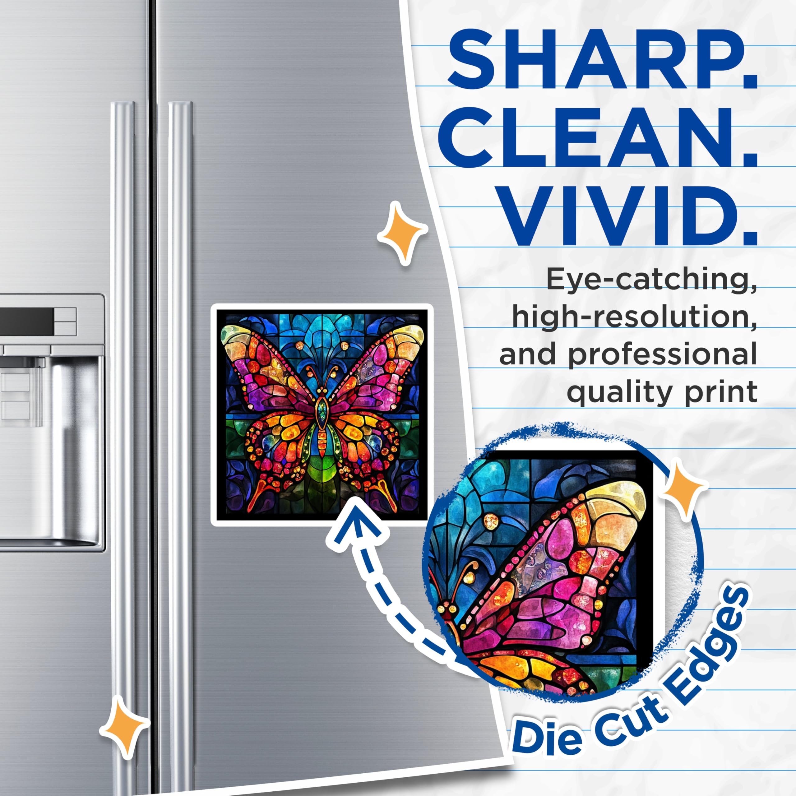 (2 Pack) Stained Glass Butterfly Magnets - Vibrant Mosaic Butterfly Decor - Artistic Fridge Locker Home Accent - 5 Inches On Longest Side - Thick Durable Magnet - Made in USA - MAG28578