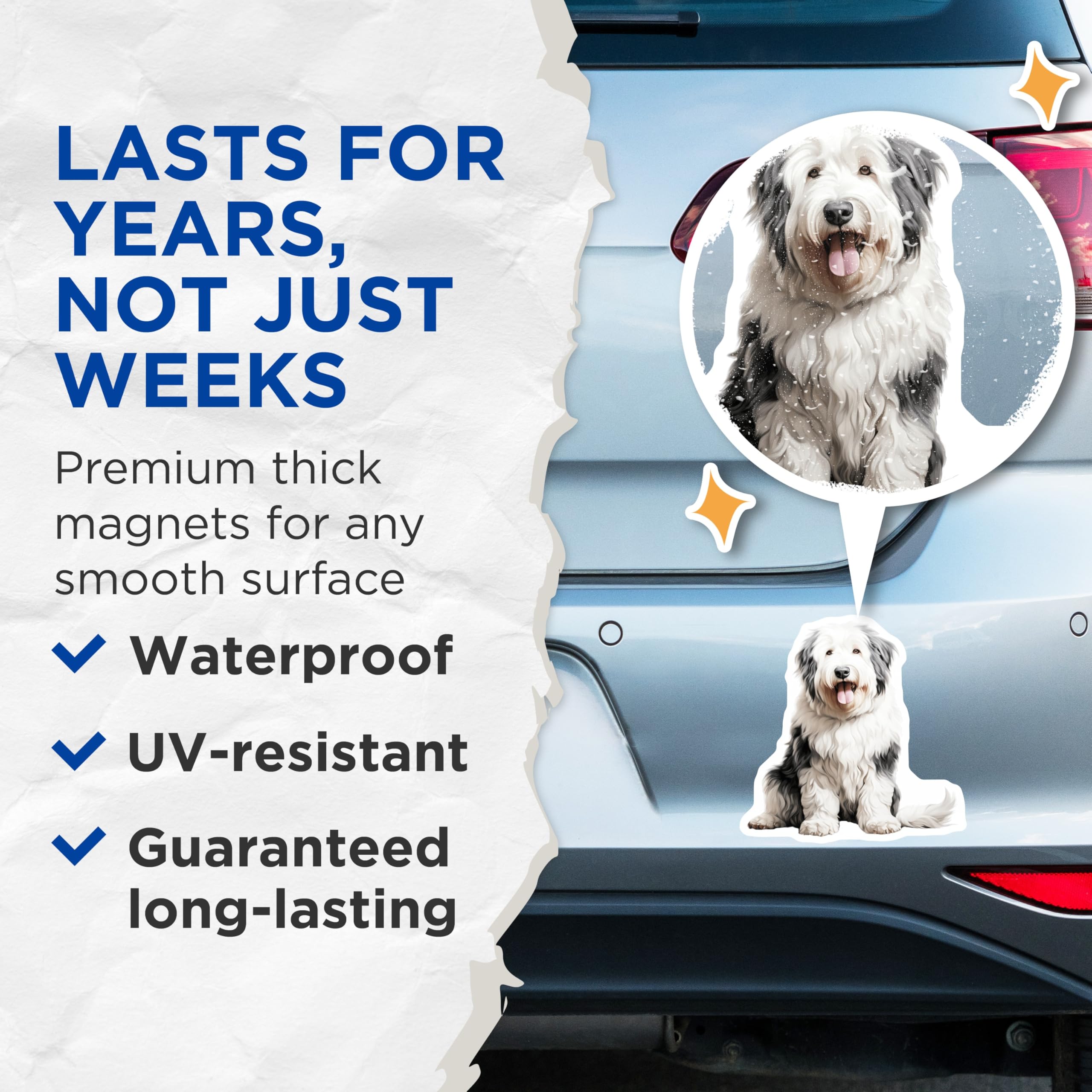 (2 Pack) Old English Sheepdog Magnets - Fluffy Dog Lover Refrigerator Decor - OES Pet Parent Appreciation - 5 Inches On Longest Side - Thick Durable Magnet - Made in USA - MAG26627