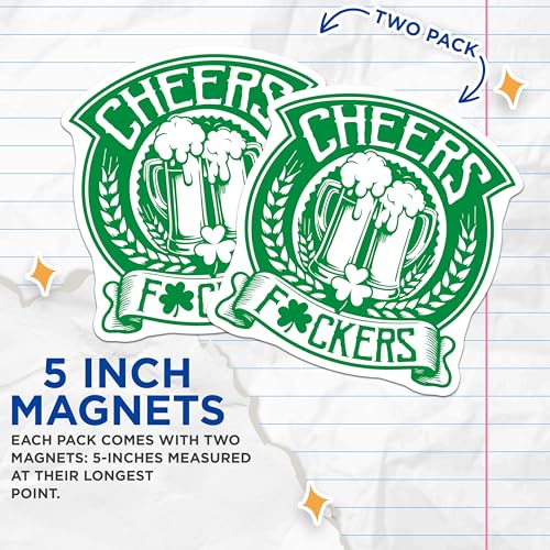 (2 Pack) Cheers Magnets - Fun Statement Magnets - Retro Beer Magnets for Home Decor - 5" On Longest Side - for Cars, Refrigerators, Toolboxes, Lockers - Made in USA BMCS3437