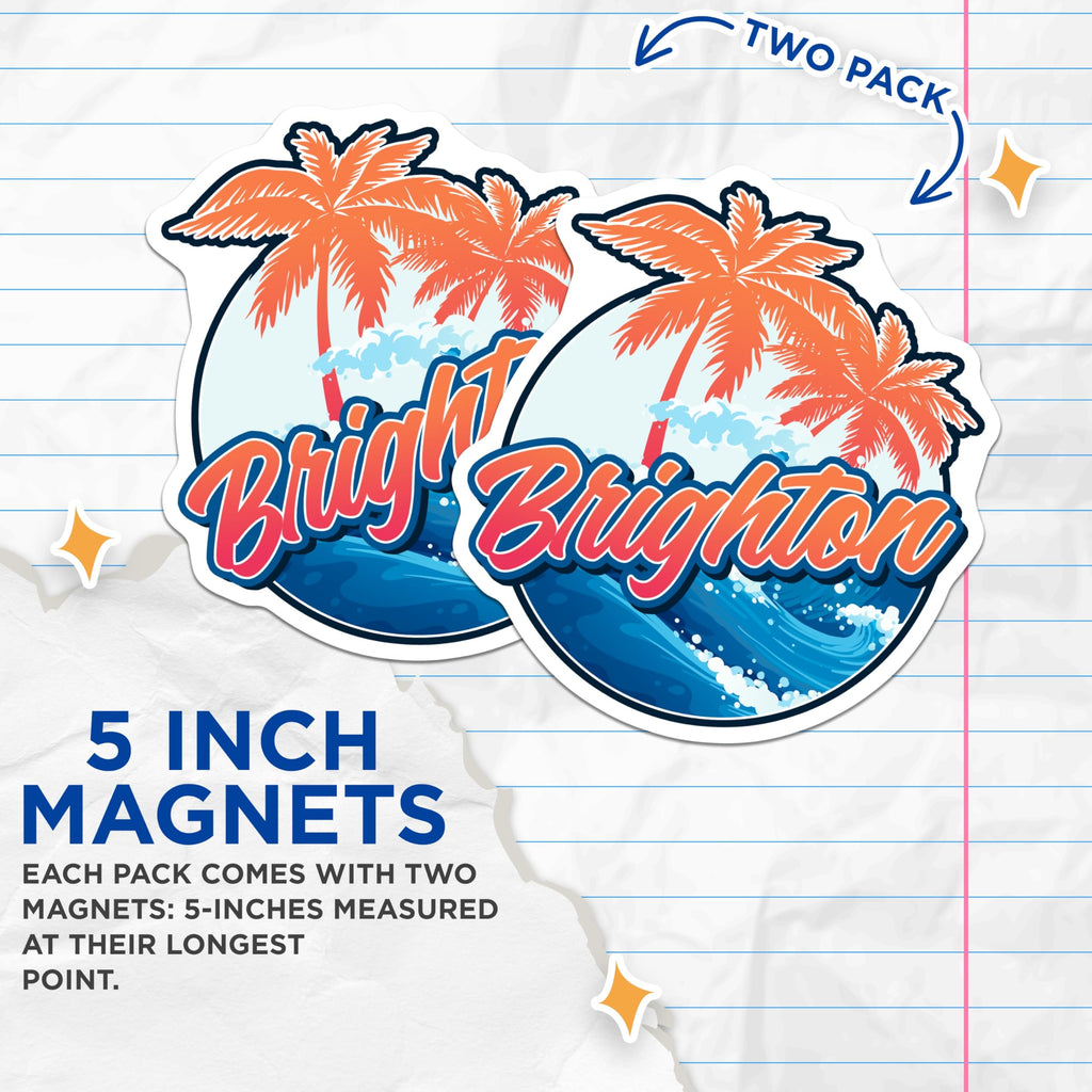 (2 Pack) Brighton Magnets - Palm Tree Beach Scene - Coastal Ocean Decor Souvenir - 5 Inches On Longest Side - Thick Durable Magnet - Made in USA - MAG19247