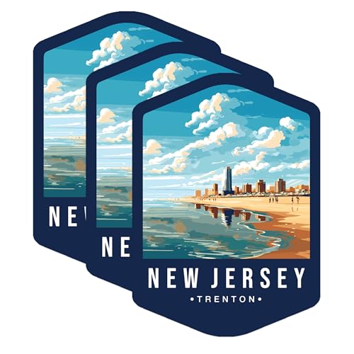 (3 Pack) Trenton New Jersey Decals - Beach City - Travel Decal - 3 Inches On Longest Side - Easy Peel & Apply - Made in USA - 3MCS0371